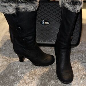 Mudd Black Faux Fur Trimmed Women's Boots